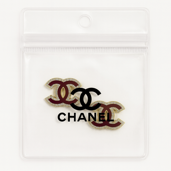 CC earrings burgundy gold